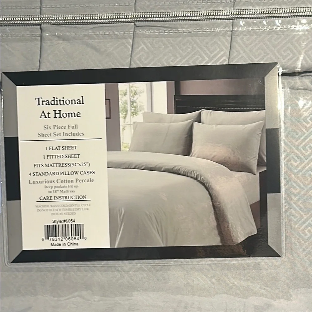 Traditional At Home Full 6 pc Sheet Set Platinum Gray Embossed Maze Print